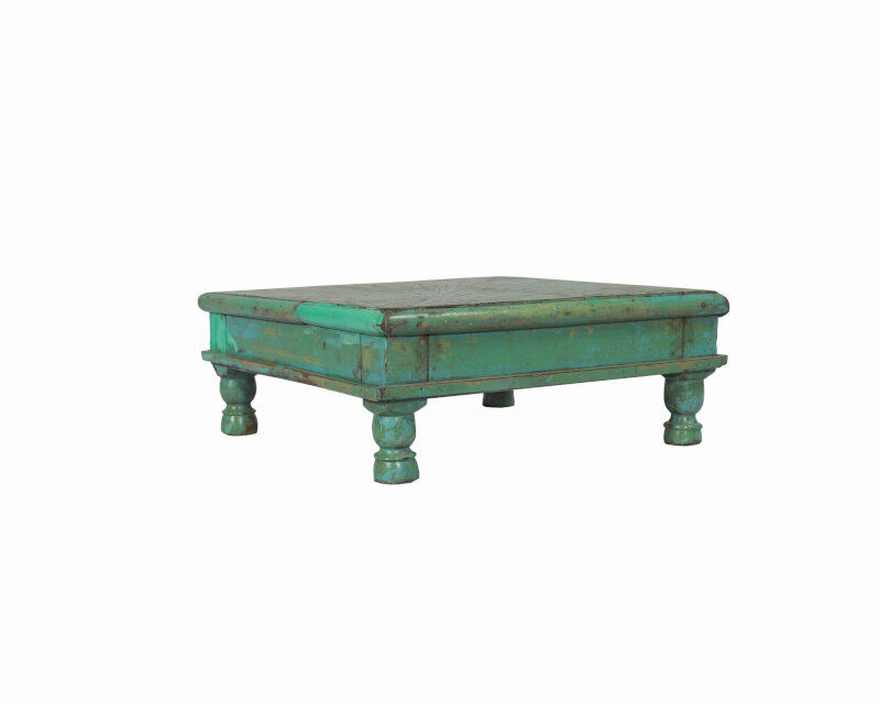 Table Low Carre Bajot Green Patina and Piece of Old Teck Origin