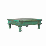 Table basse carre bajot patine verte et piece d'origine vieux teck