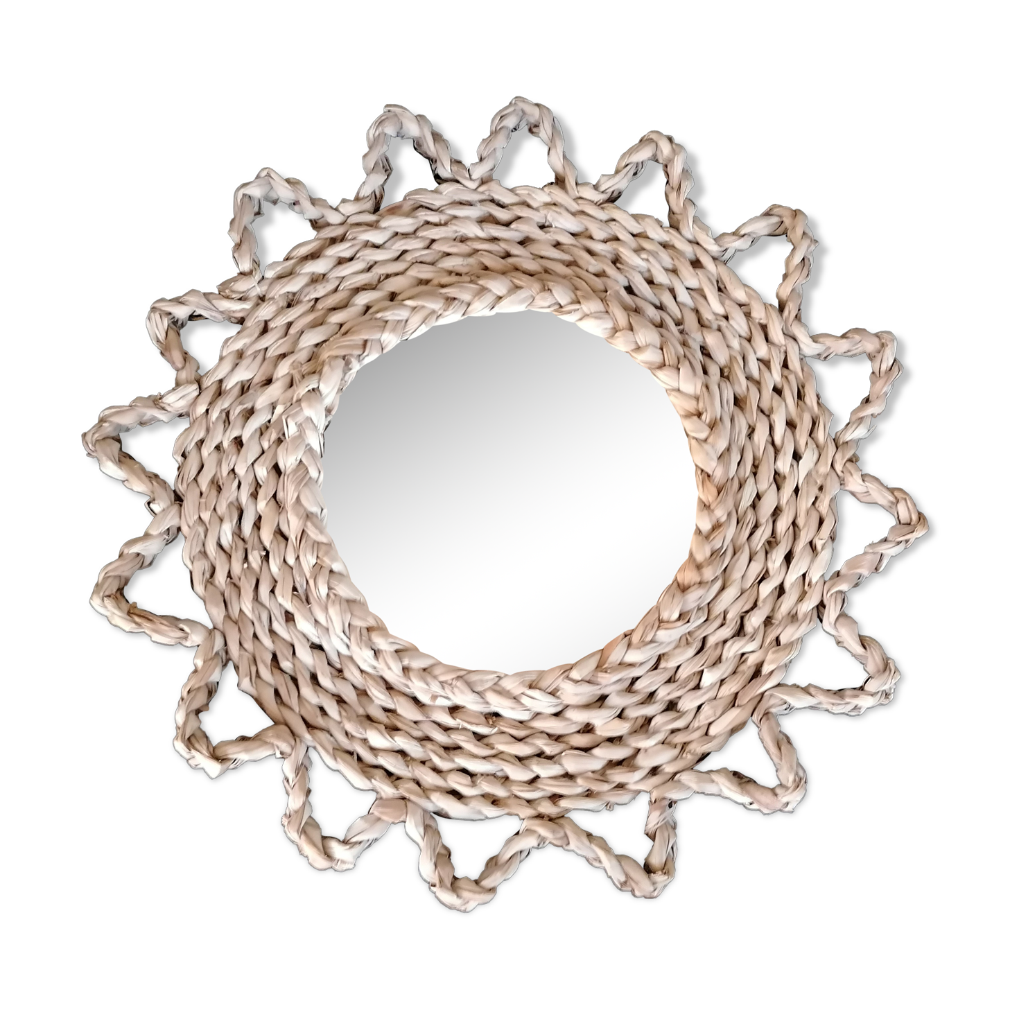 Miroir soleil rotin vintage 40cm