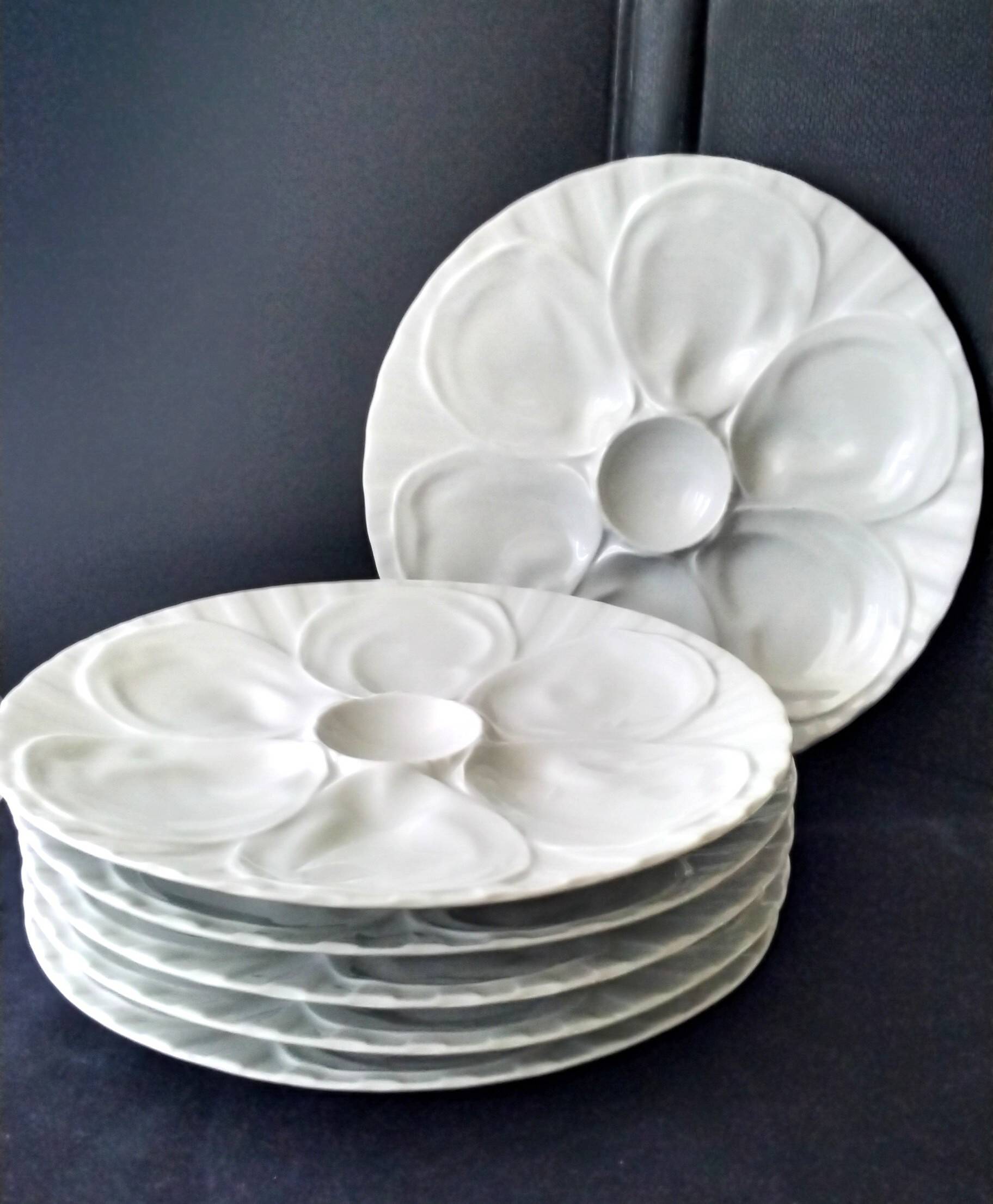 6 white porcelain oyster plates by Pillivuyt