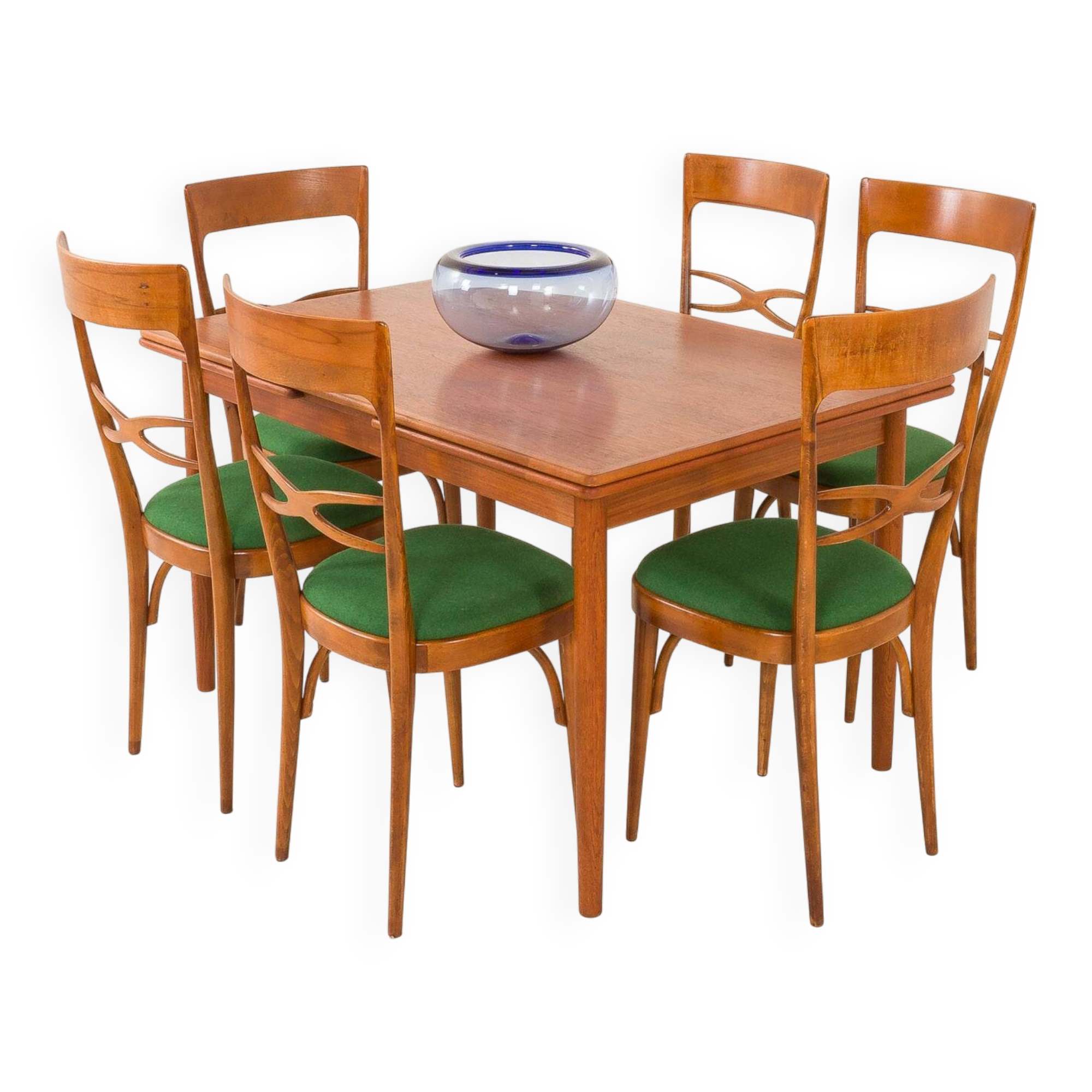 Italian mid-century chairs in walnut and wool