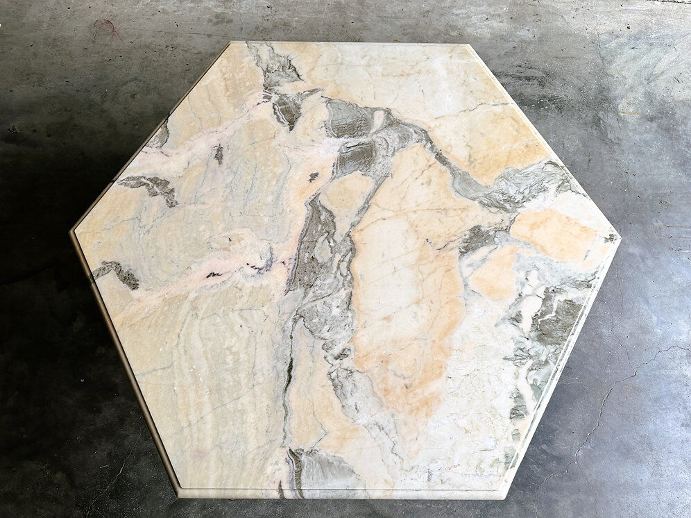 Vintage hexagonal pink and grey marble coffee table, 1980s