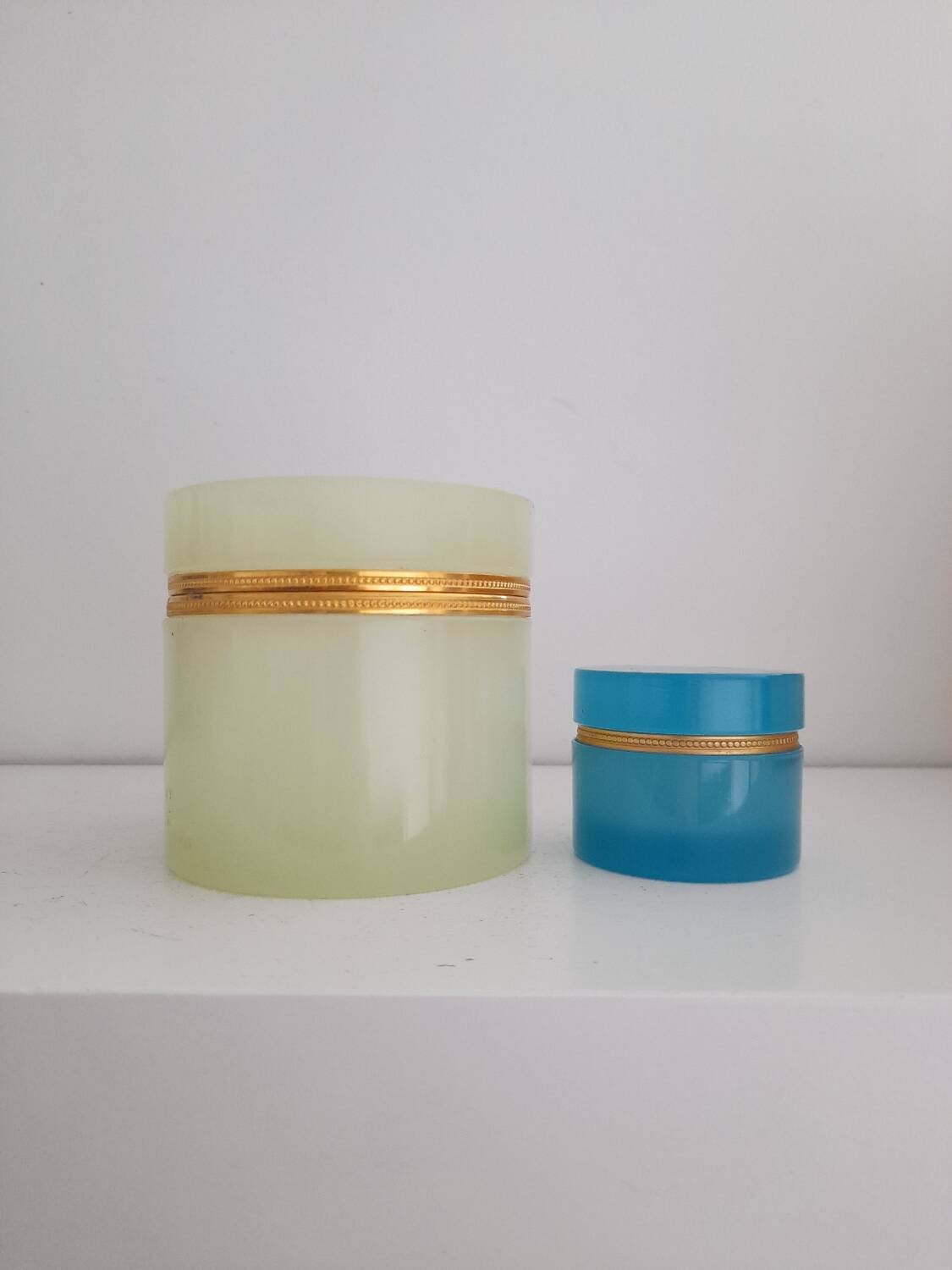 Duo of opaline jewelry boxes