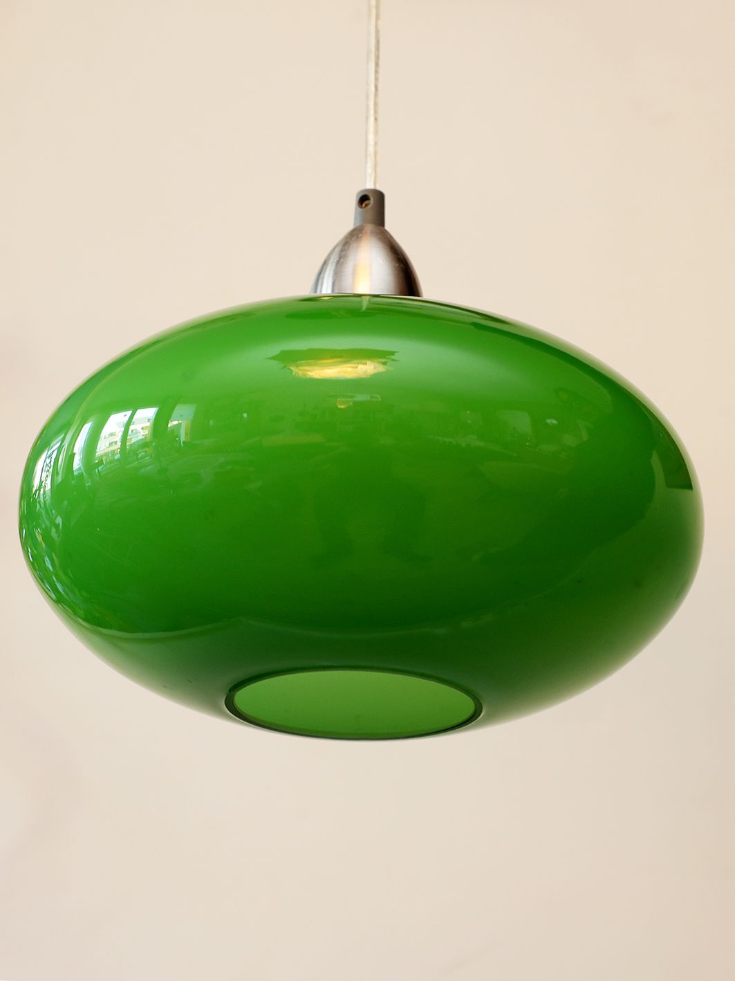 Green opaline hanging and vintage brushed metal year 60/70. Good condition.