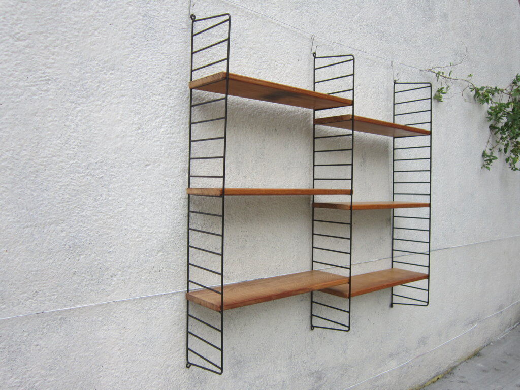 Large shelf String of the ' 60s, solid oak shelves