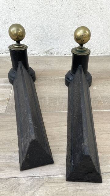Chenets neoclassical cast iron and brass