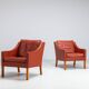 Borge Mogensen cognac leather lounge chairs Fredericia Stolefabrik Denmark 1963