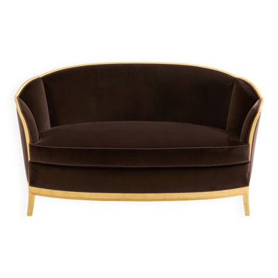 Banquette en bois doré et velours marron par Maurice Dufrène, 1925
