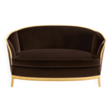 Maurice Dufrène gilded wood bench with brown velvet 1925