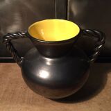 Vase en céramique noir irisé et jaune
