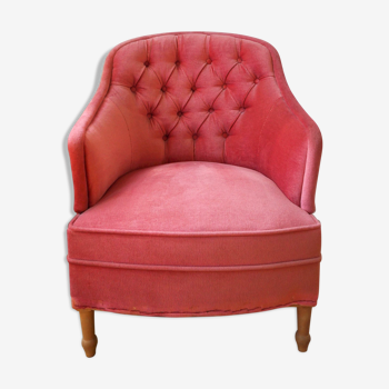 Fauteuil style crapaud en velours rose