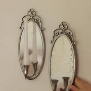 Pair of Swedish Tin Wall Sconces, Mid-Century Style with Mirror by Svenskt - Tenn