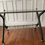 Italian design mahogany and glass rolling console