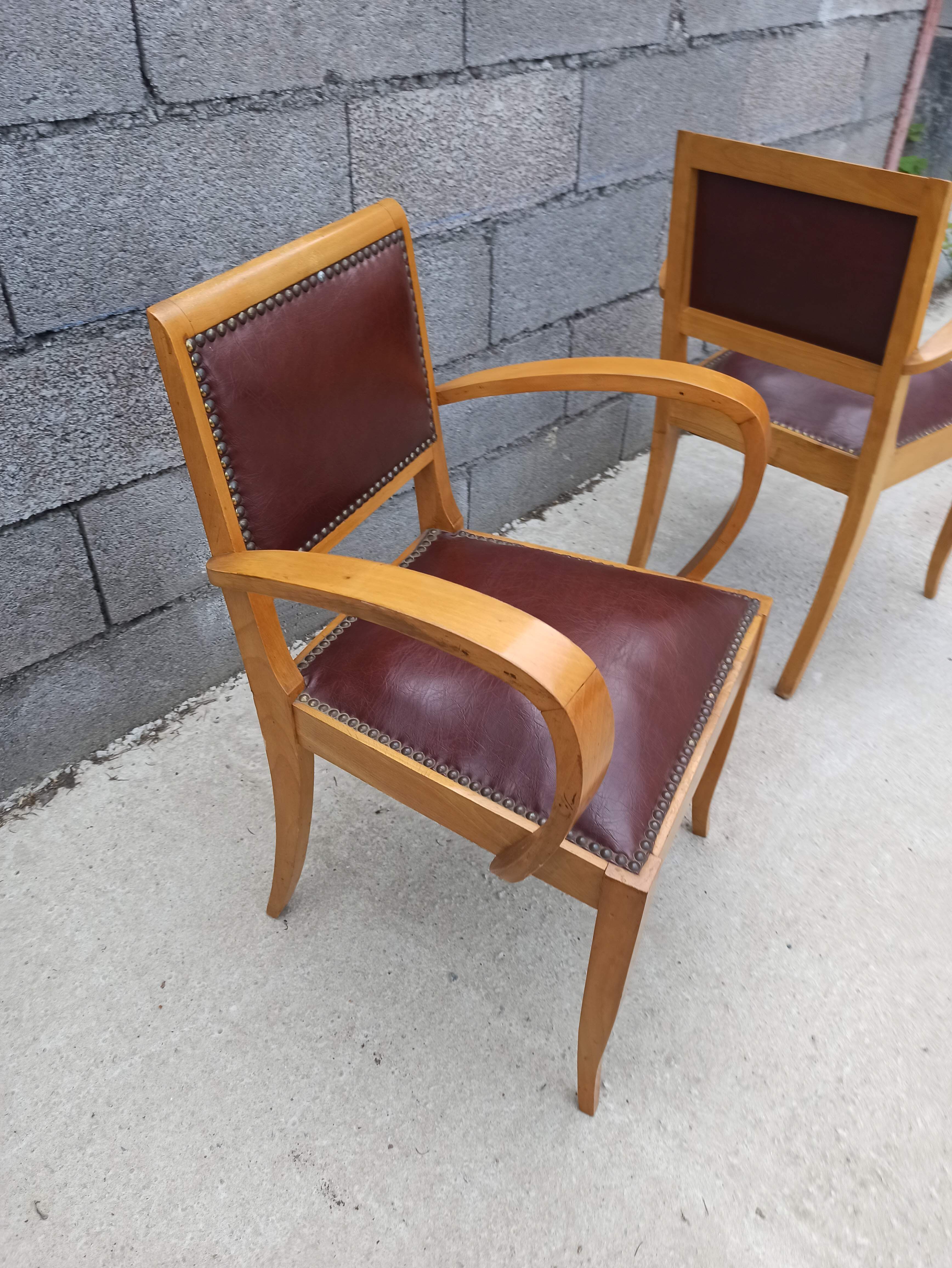 Pair of bridge armchair in brown skaï year 50s