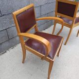 Pair of bridge armchair in brown skaï year 50s