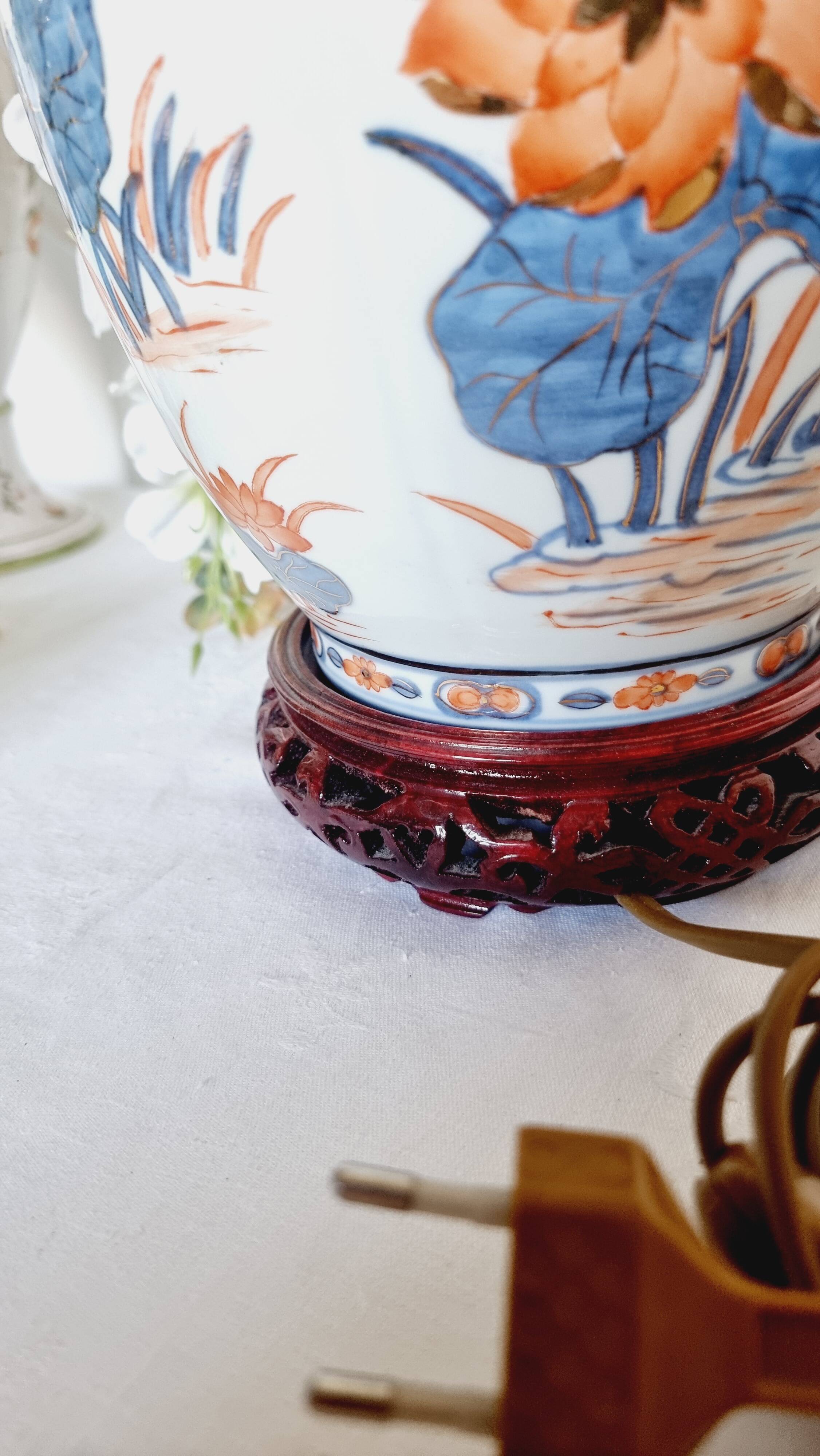 Hand-painted porcelain table lamp, Chinese Imari style.