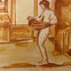 Red chalk watercolor portrait of a woman "study of coming out of the bath"