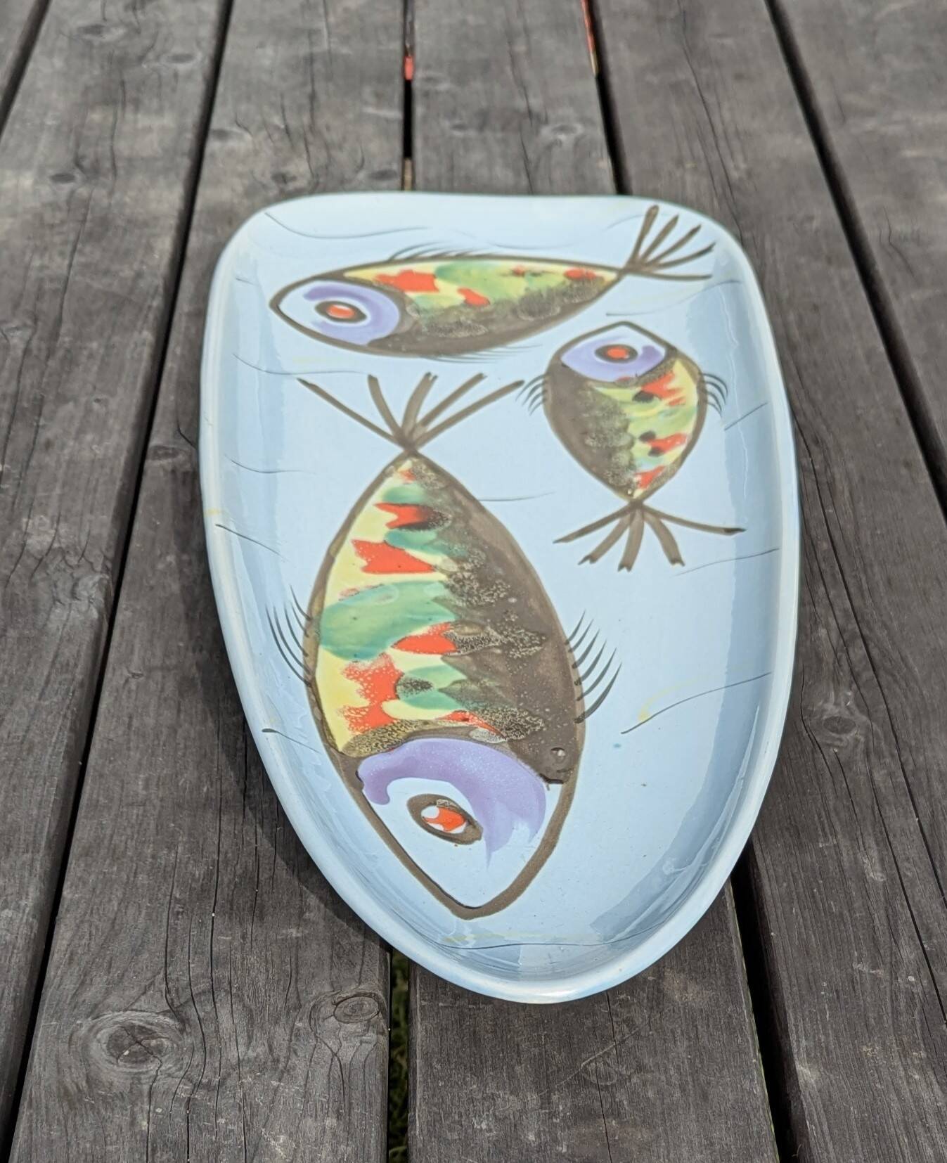 Large XXL ceramic fish platter Pornic Vintage 1950s