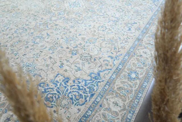 1970s Vintage Persian Handmade Wool Cotton Beige Area Rug 292x396