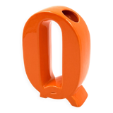 Space age orange Q letter shaped ceramic vase, Marcel Radureau France 1970