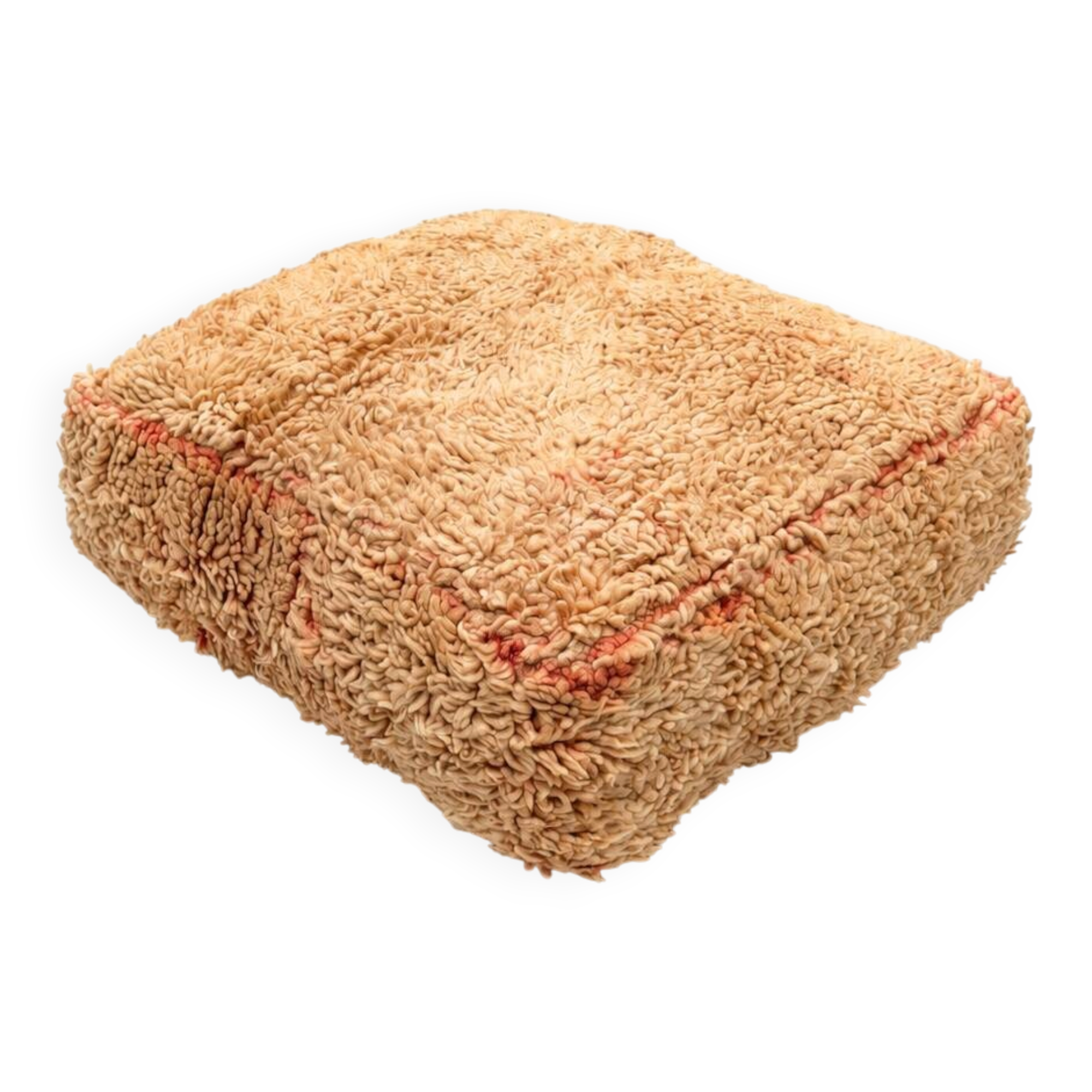 Vintage Berber pouf in natural wool – salmon and beige