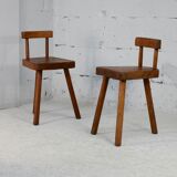 Pair of tripod stools with brutalist backrests, France, circa 1960
