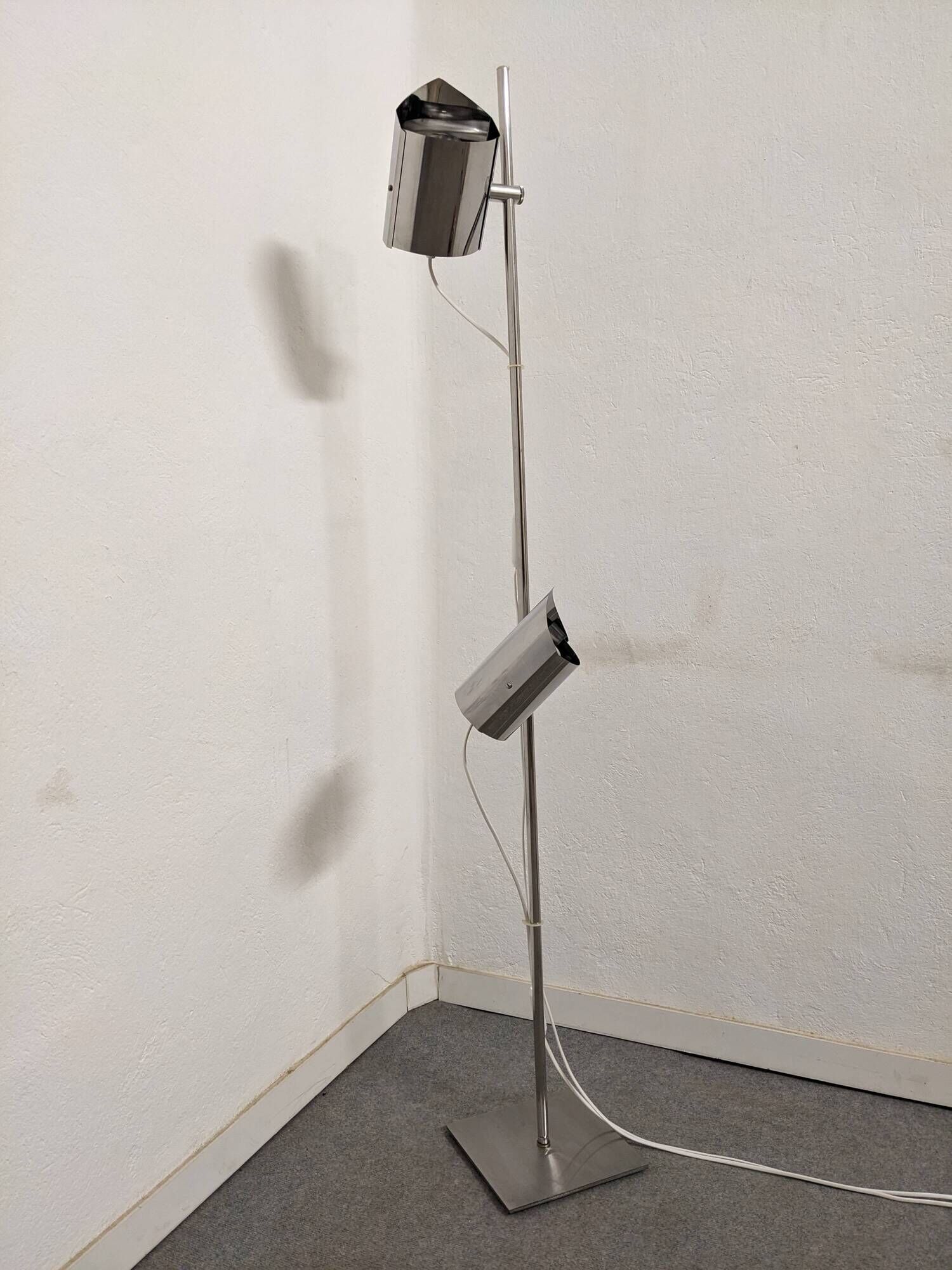 Space Age floor lamp with 2 chrome metal spotlights from the 60s/70s
