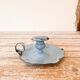 Blue enameled sheet metal candle holder