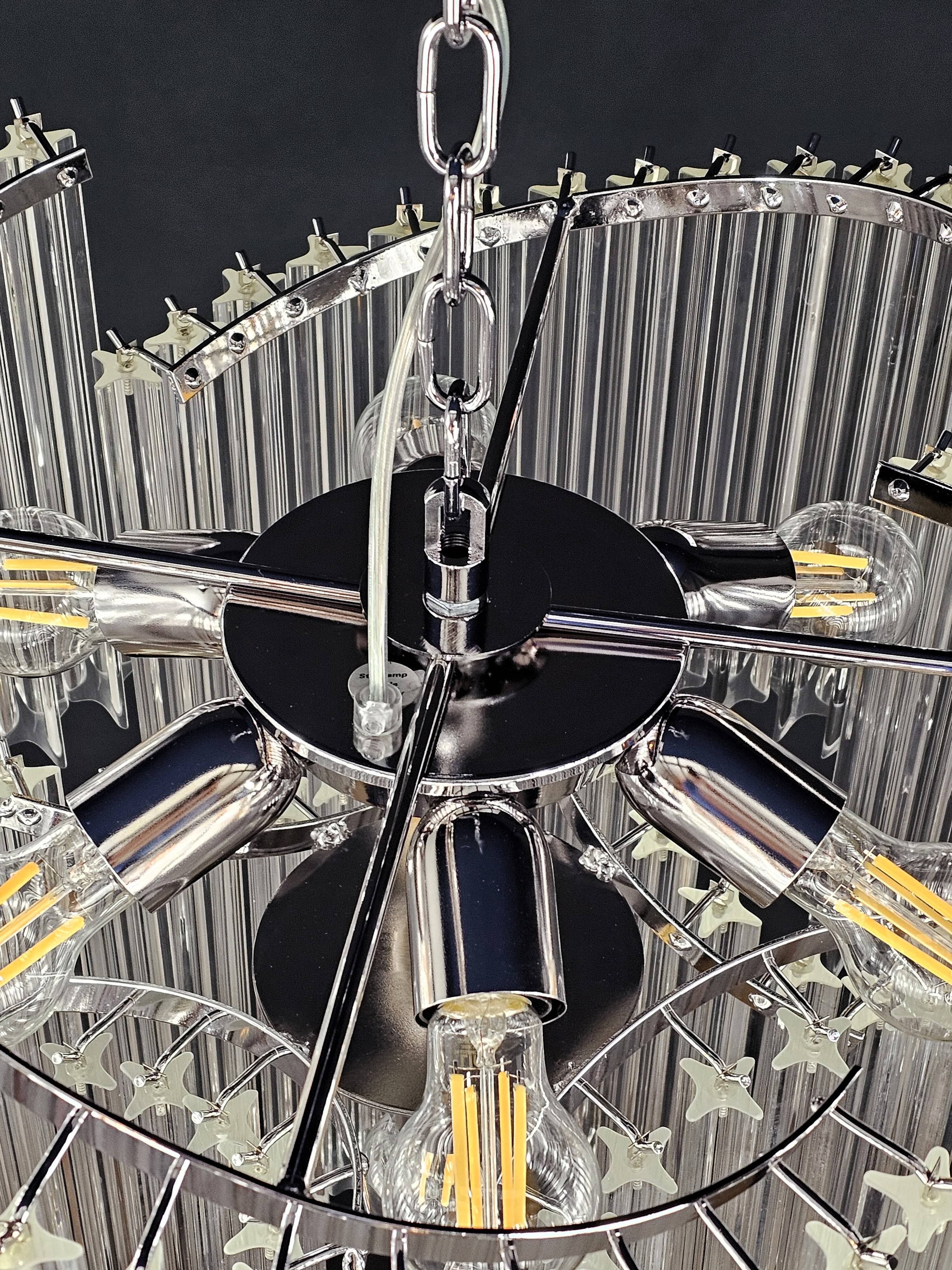 Chandelier with Murano glass quadrilateral prisms, handmade.