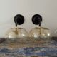 Pair of vintage electrified smoked glass wall lamps