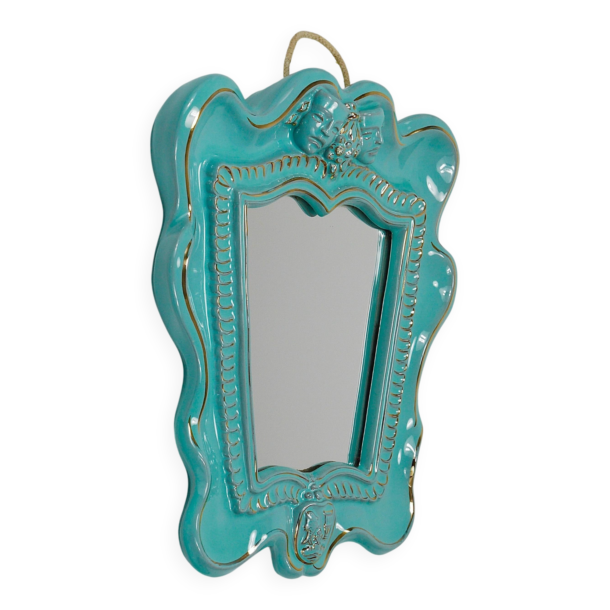 Art Deco wall mirror Theatre in terracotta by Gmundner Keramik, Austria, 1930s