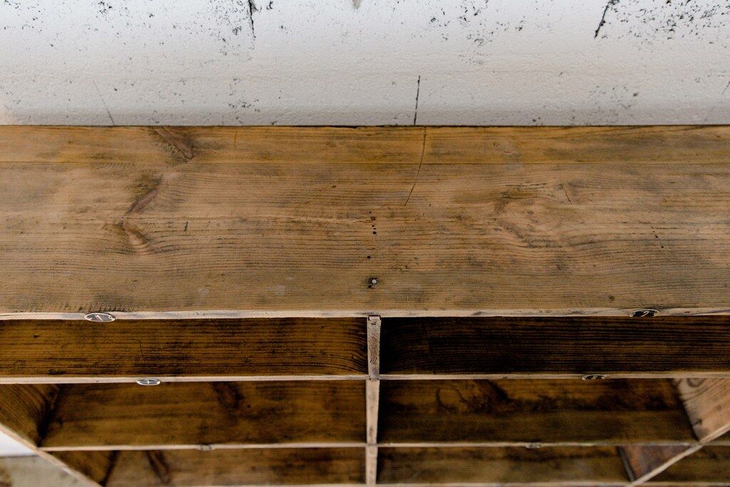 Factory locker cabinet, wood and green