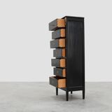 20th Century Louis XV-Style Black Lacquered Chest of Drawers with brass Mou