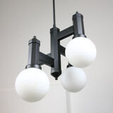 Vintage Geometric Black and Opaline Glass Ceiling Lamp