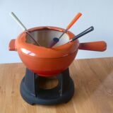 Enamelled cast iron fondue set with cast iron handle - Volcanic color