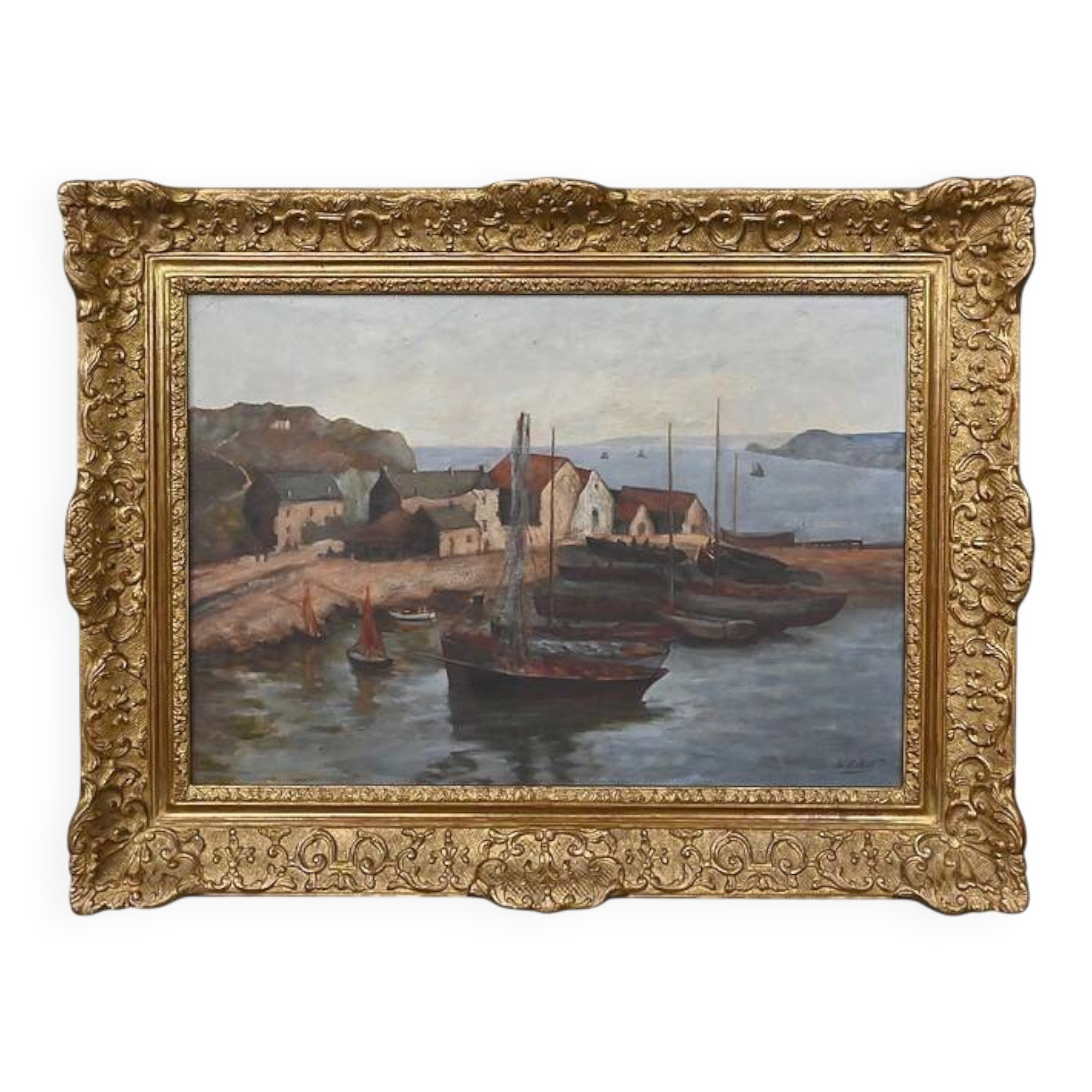 Painting "The Port of Camaret", oil on canvas, signed H. Callot – early 20th century