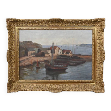 Painting "The Port of Camaret", oil on canvas, signed H. Callot – early 20th century