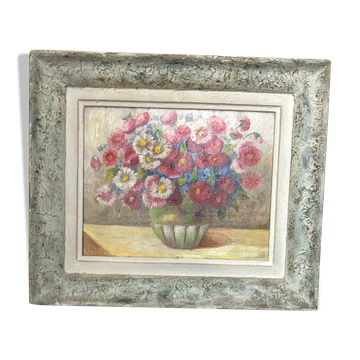 Table; still life with bouquet of flowers