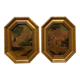 Lot 2 old paintings oil painting signed