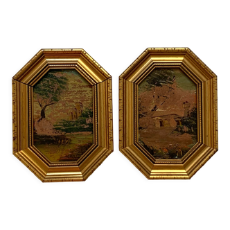 Lot 2 anciens tableaux peinture huile signés