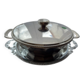 Stainless steel serving bowl with lid + matching tray