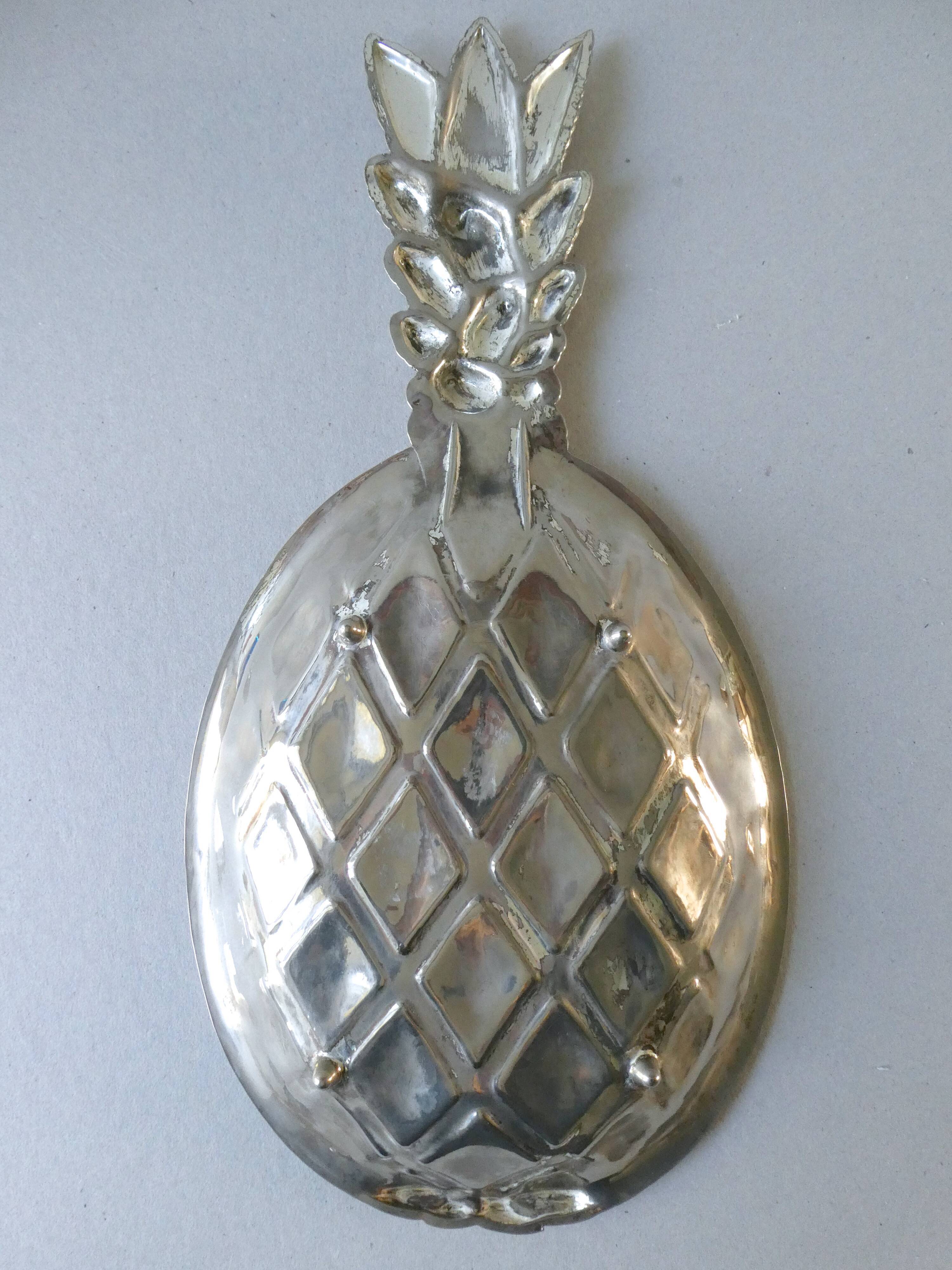 Trinket bowl in silver metal, pineapple shape, years 70