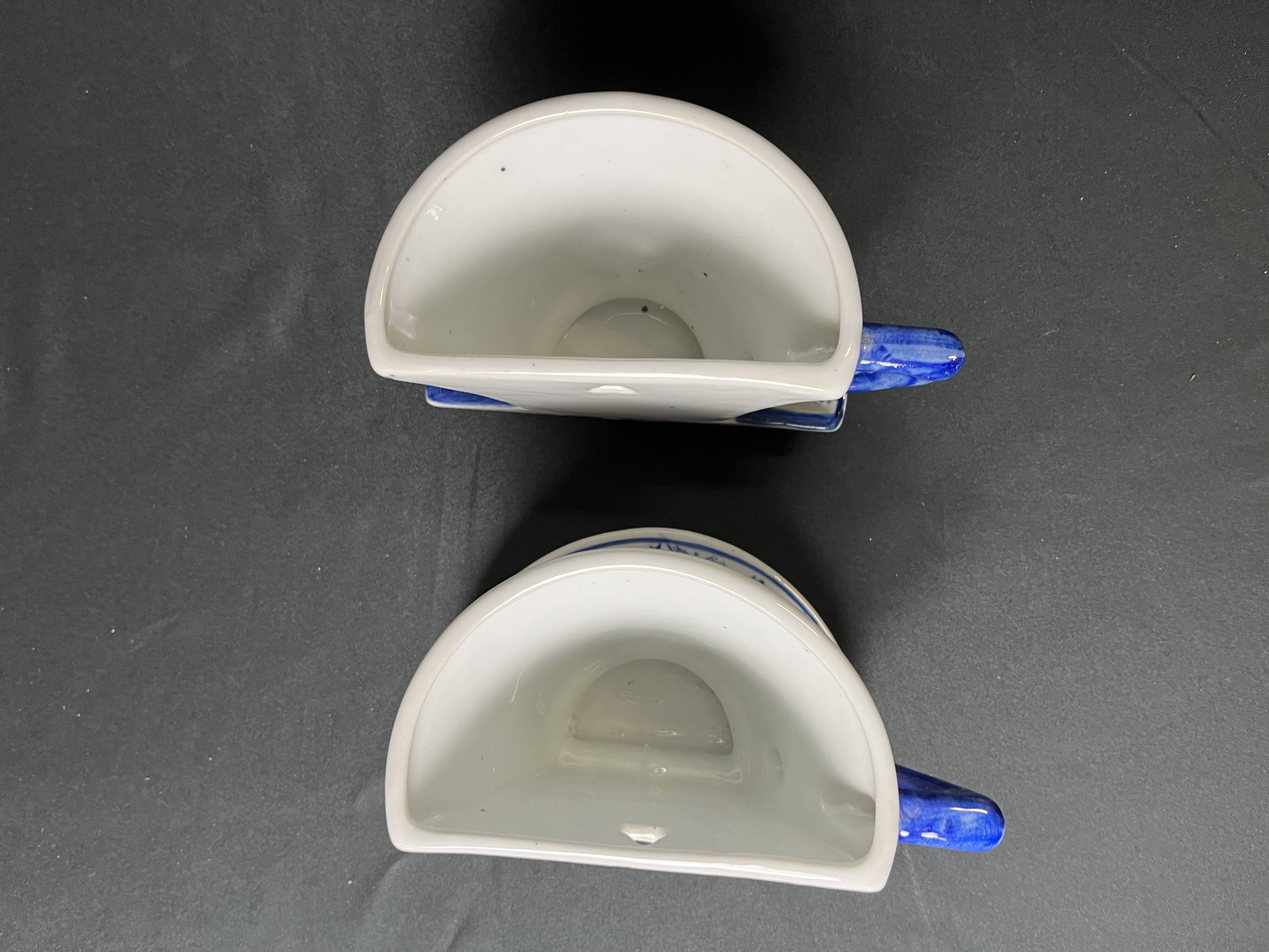 Set of white and blue porcelain flower cups from the early 20th century