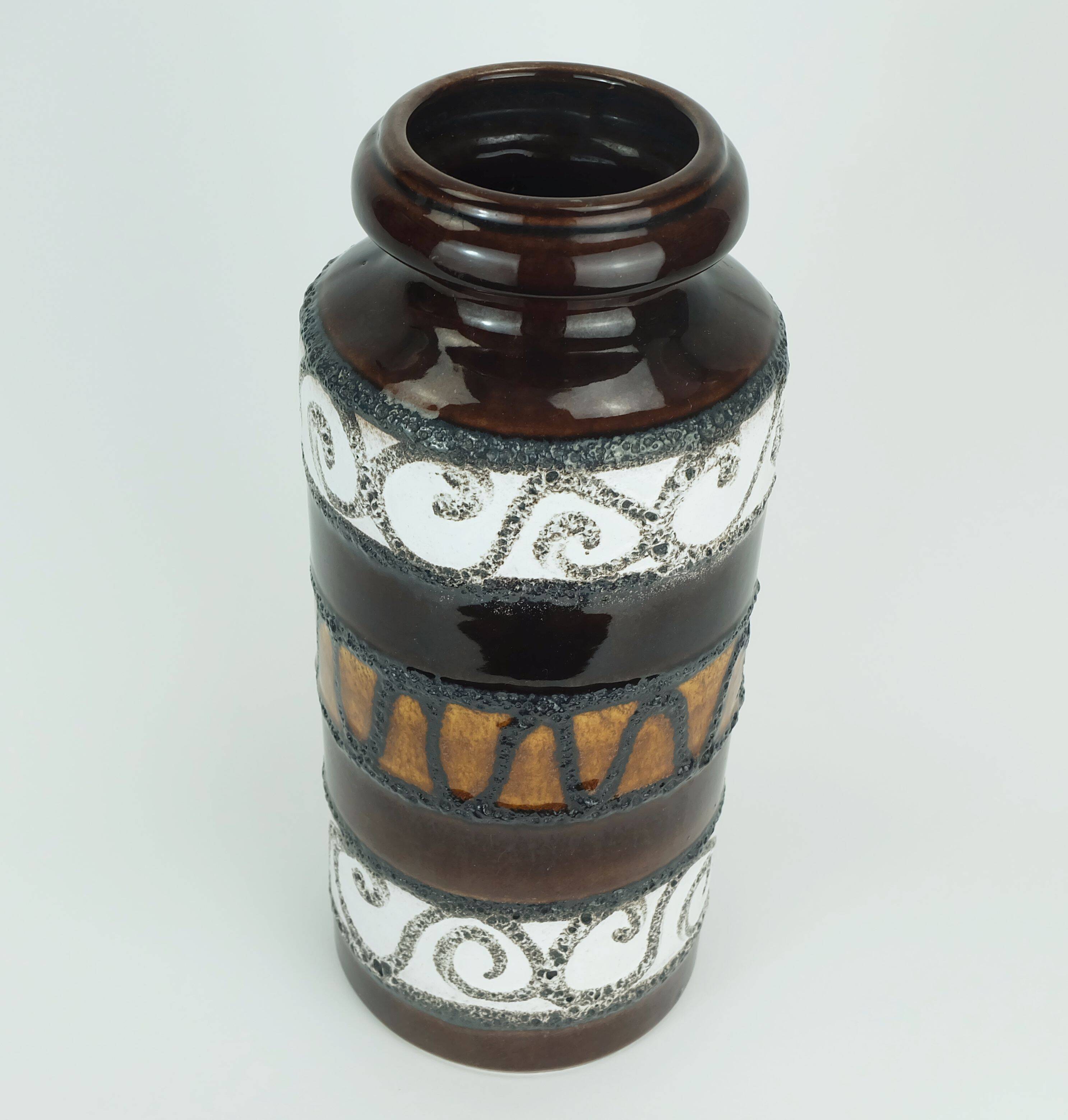 Scheurich mid century ceramic vase fat lava brown ochre white model 517-30