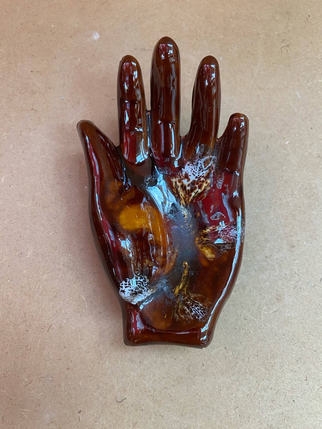 Old vallauris hand shaped brown ceramic pocket tray vintage decoration