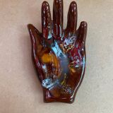 Old vallauris hand shaped brown ceramic pocket tray vintage decoration
