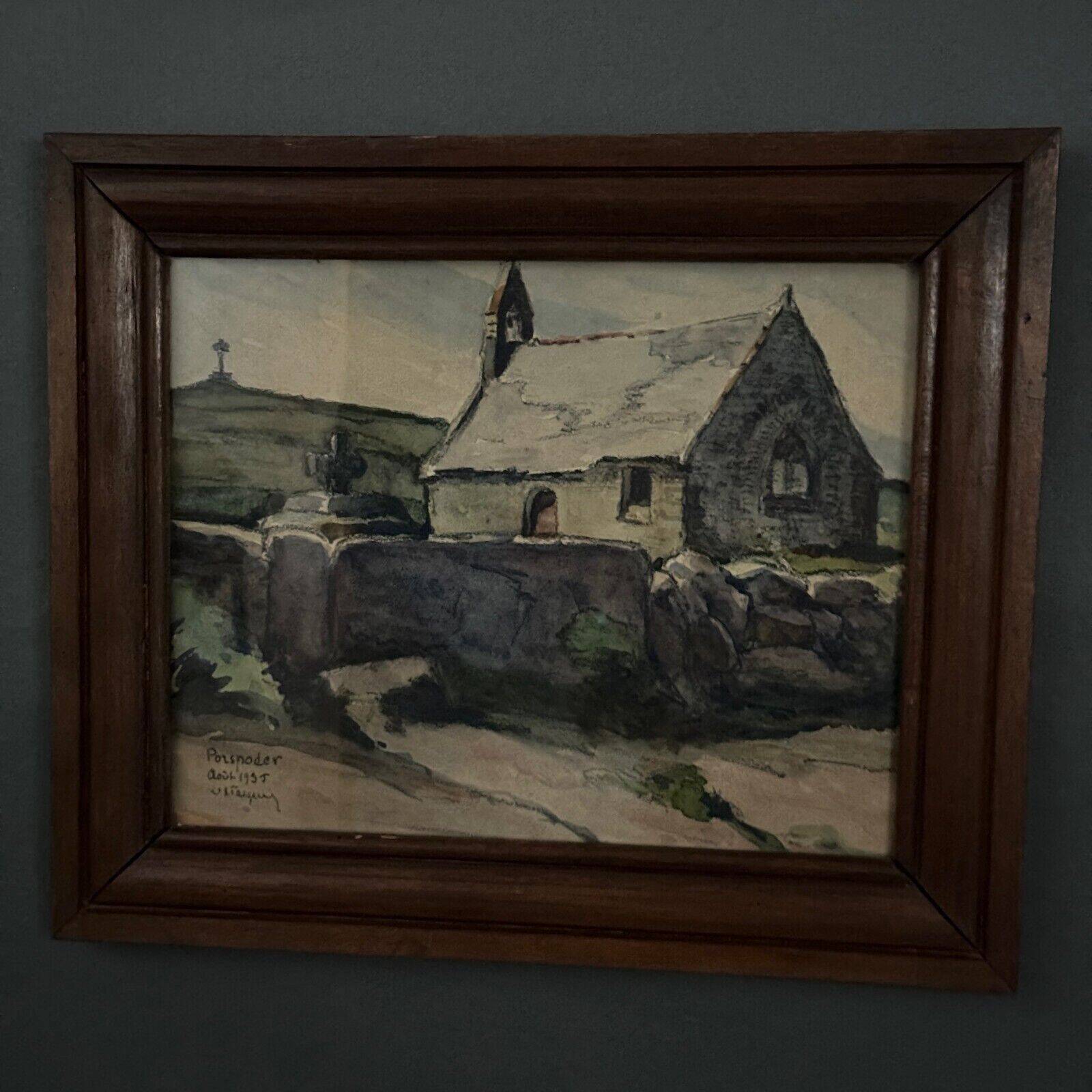 Watercolor chapel in Porspoder 1935 by E. Vasquer