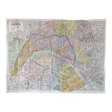 Vintage map 1970 Paris and its quarters 74x55cm