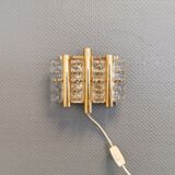 Old Swedish wall lamp, made of hard pressed glass, brass and metal
