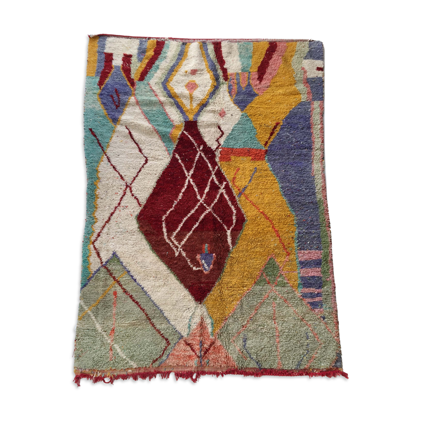 Moroccan Berber carpet Boujaad ecru with colorful patterns 292x197cm